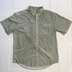 Cinch Mens Size L Green Geometric Pattern Short Sleeve Button Up Shirt Rodeo